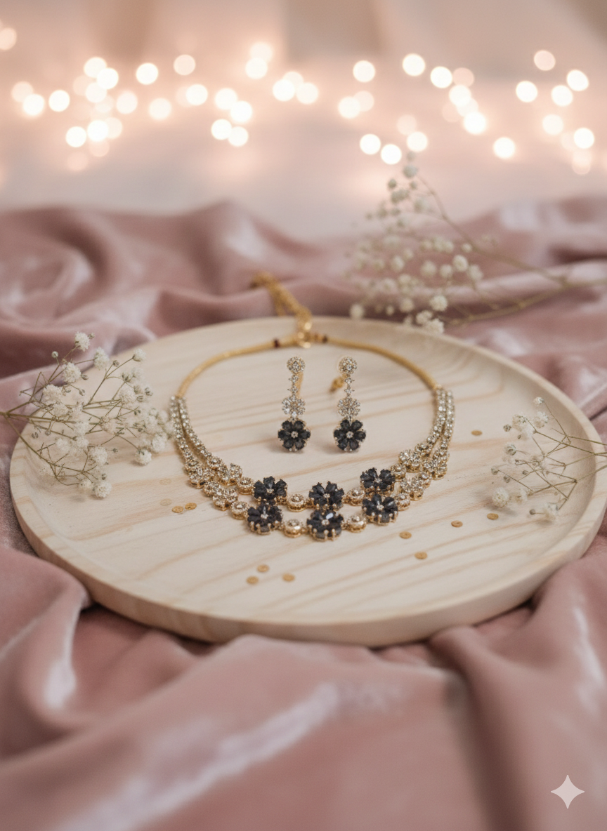 DOUBLE LAYER DIAMOND STUDDED NECKALCE FOR BRIDES & SEMIBRIDE