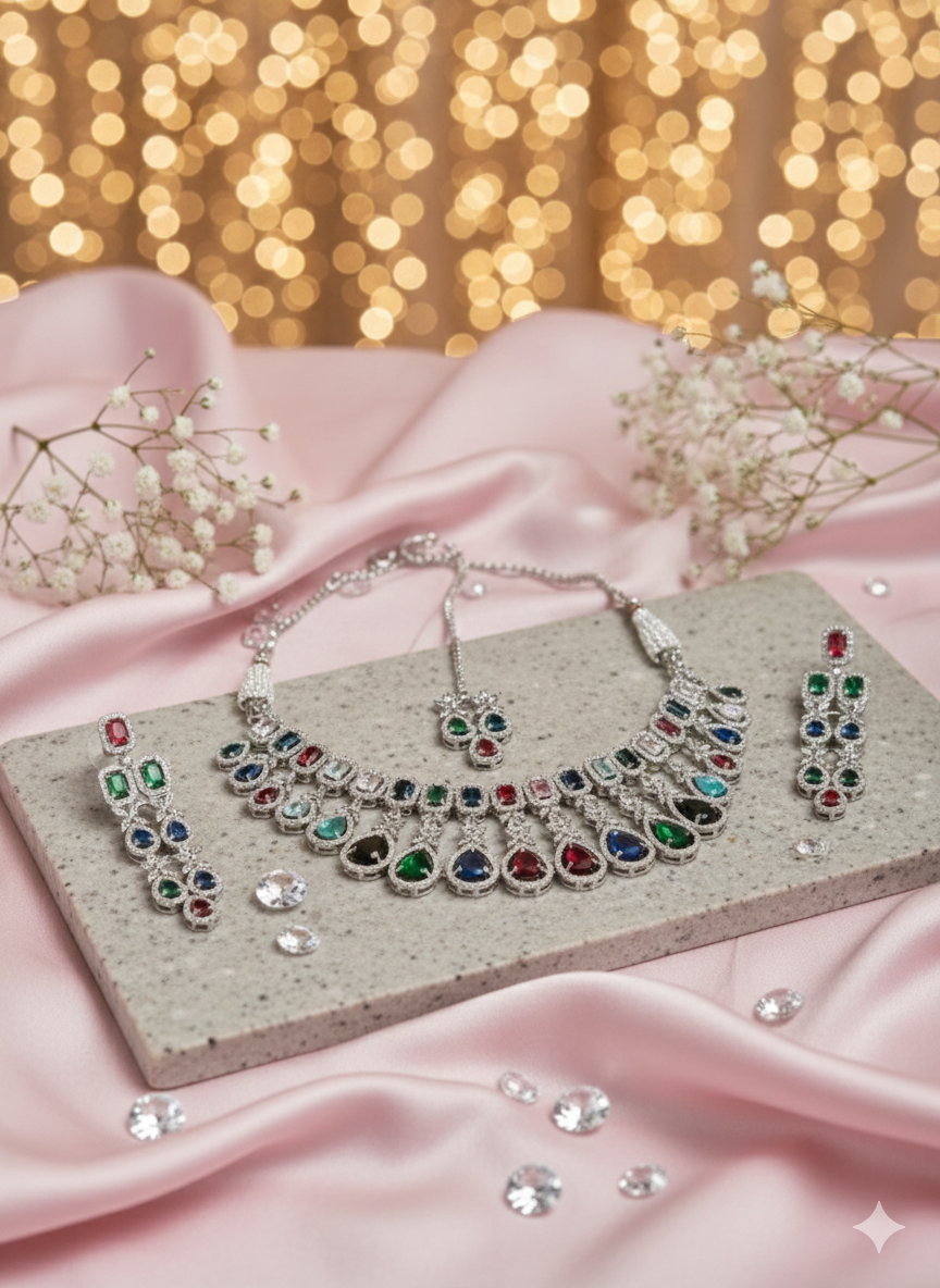 BRIDAL DIAMOND STUDDED NECKPEICE WITH MAANGTIKA