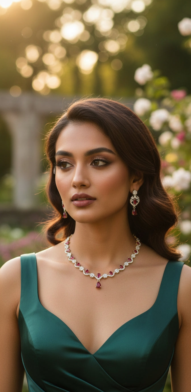 ruby red american diamond necklace set