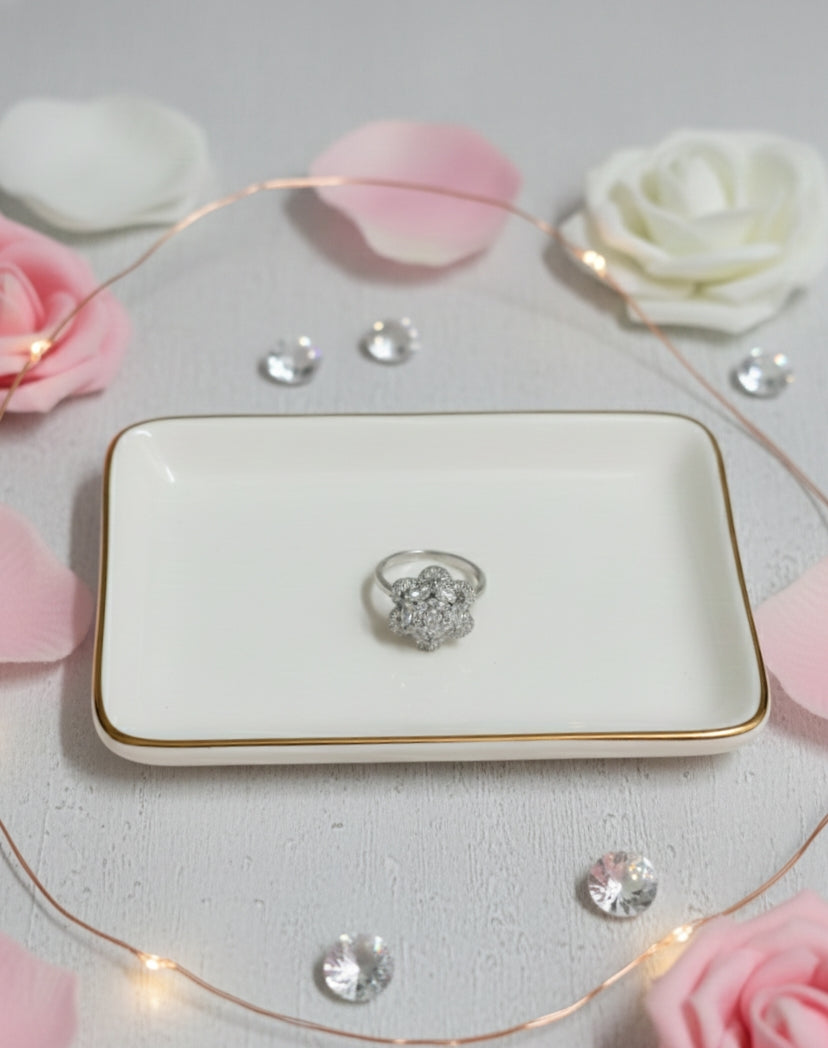 Flower shaped american diamond studded ring