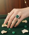 Emerald green diamond studded ring
