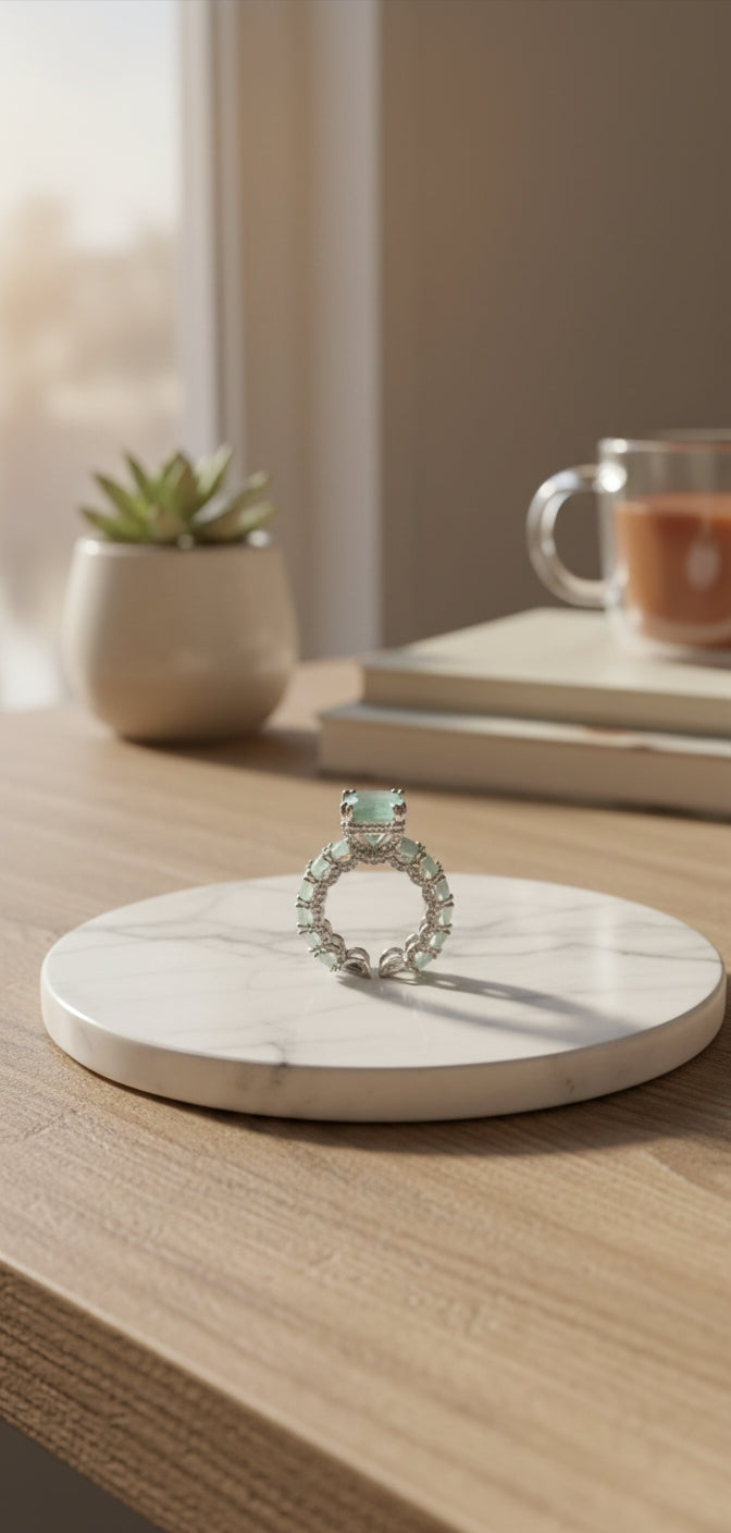 SEA GREEN DAIMOND STUDDED RING