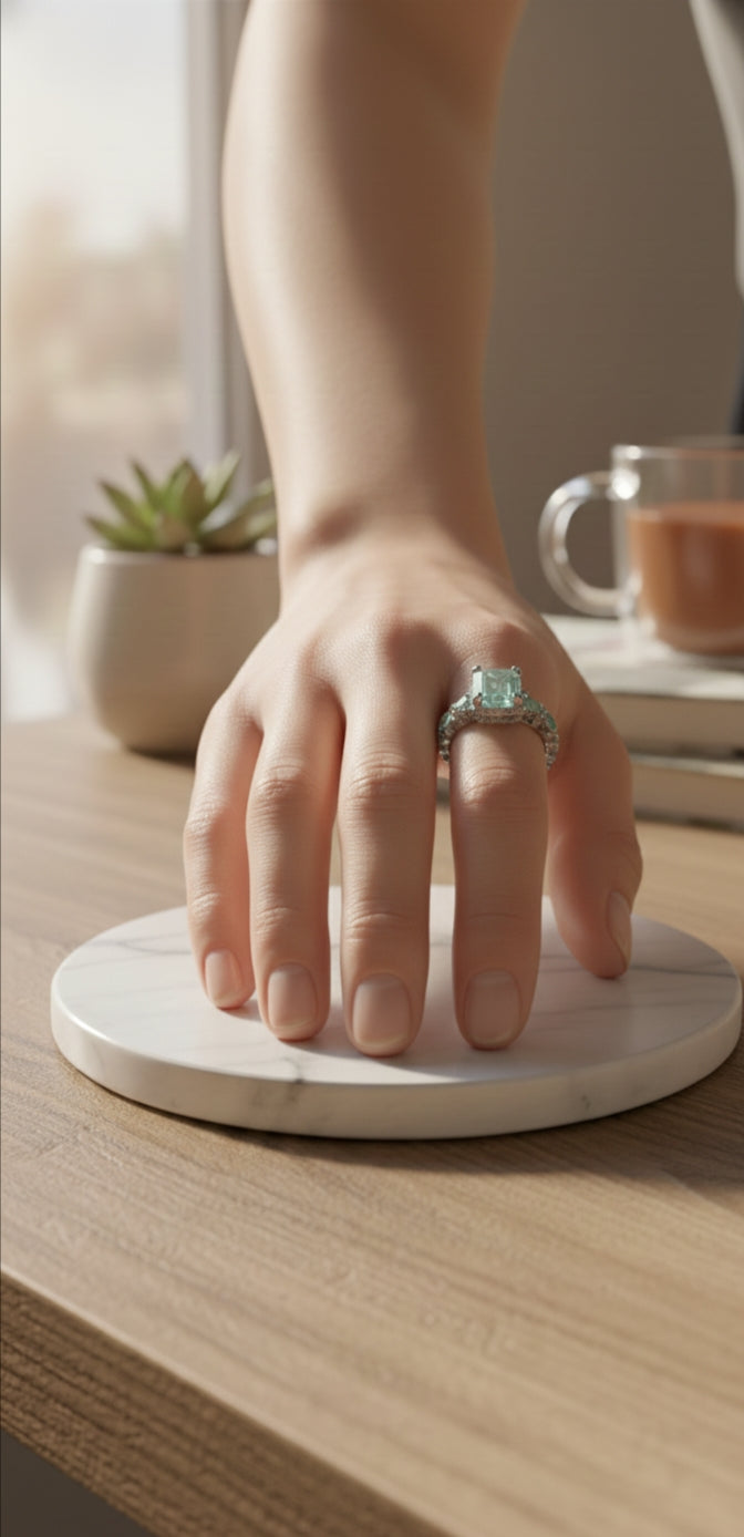 SEA GREEN DAIMOND STUDDED RING