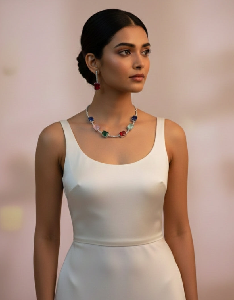 MULTICOLOUR DIAMOND STUDDED NECKPEICE