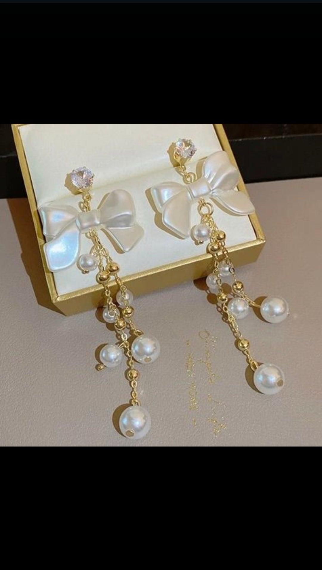 BOW & PEARL KOREAN EARRING