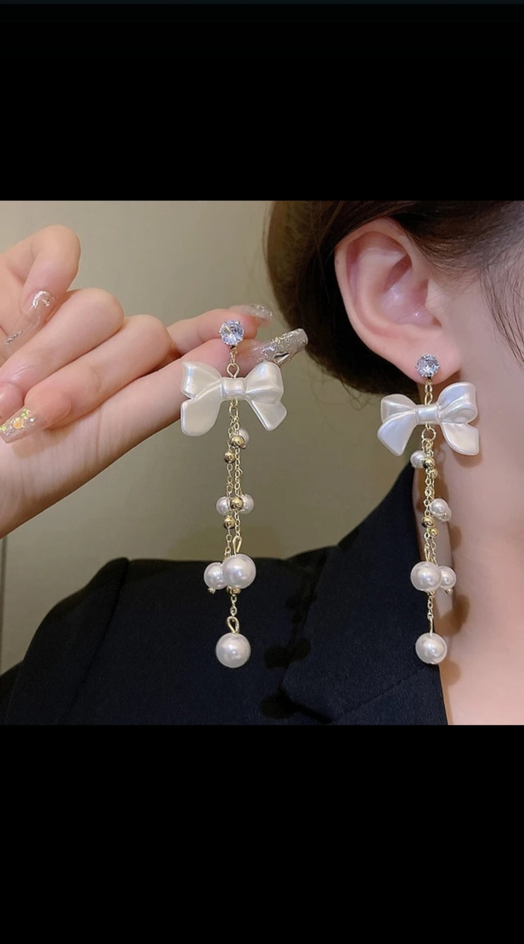 BOW & PEARL KOREAN EARRING
