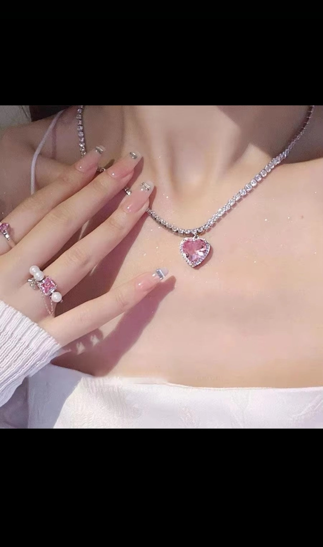 Pink heart  korean necklace